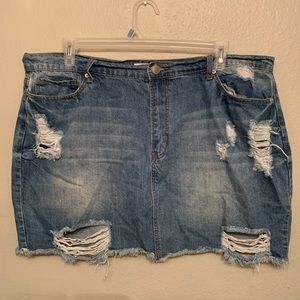 Forever 21 distressed denim mini skirt